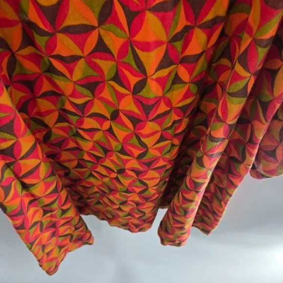 Vintage Jody of California 70s Orange Brown Green Geometric Mini Dress Flaws - Picture 7 of 14